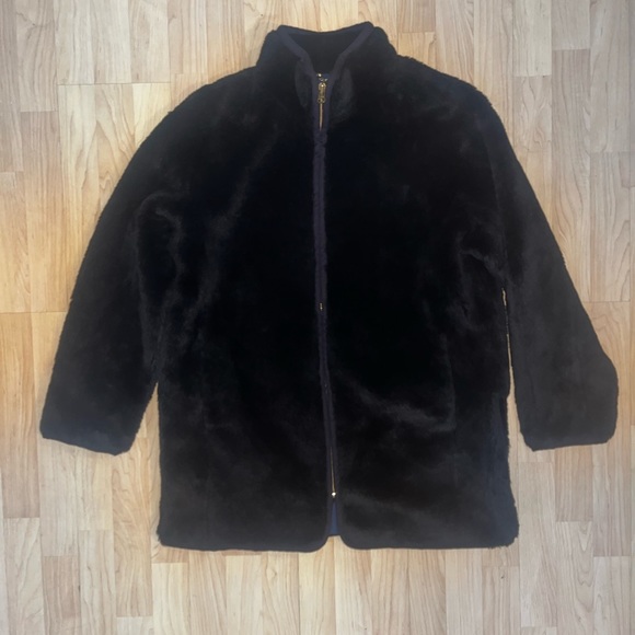 J. Crew Zip-Up Teddy Coat Jacket in Black Plush Side Zip Medium